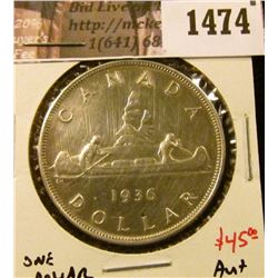 1474 . 1936 Canada Silver Dollar, AU+, value $45+