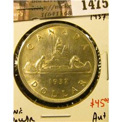 1475 . 1937 Canada Silver Dollar, AU+, value $45+