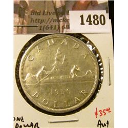 1480 . 1956 Canada Silver Dollar, AU+, value $35+