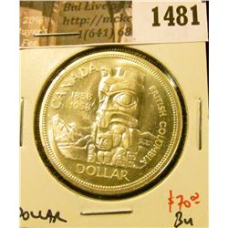 1481 . 1958 Canada Silver Dollar, BU, value $70+