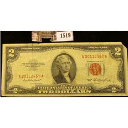 1519 . Series 1953 United States Note, Red Seal, small piece of upp