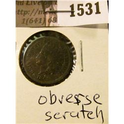 1531 . 1865 Indian Head Cent, Very Good, obverse scratch.