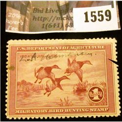 1559 . 1935 Federal Migratory Waterfowl $1 Stamp, edge cut, signed.