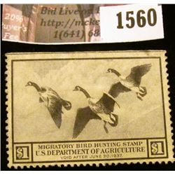 1560 . 1936 Federal Migratory Waterfowl $1 Stamp, creased, not sign