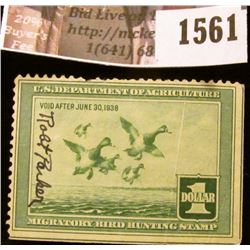 1561 . 1937 Federal Migratory Waterfowl $1 Stamp, signed. RW # 4.