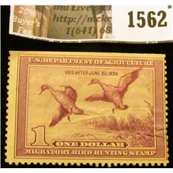 1562 . 1938 Federal Migratory Waterfowl $1 Stamp, signed. RW # 5.