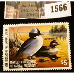1566 . 1988 Minnesota Migratory Waterfowl $5 Stamp, full tab. Depic