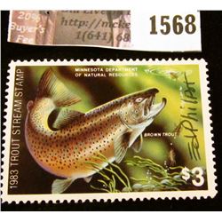 1568 . 1983 Minnesota Trout Stream $3 Stamp. Mint, NH, Artist signe