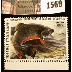 1569 . 1984 Minnesota Trout Stream $3 Stamp. Mint, NH, Artist signe