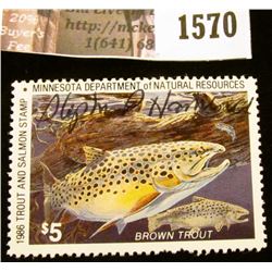 1570 . 1986 Minnesota Trout Stream $5 Stamp. Mint, NH, Artist signe