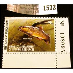 1572 . 1988 Minnesota Trout and Salmon $5 Stamp. Mint, NH, Depicts