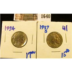 1640 . 1934 and 1937-S Buffalo Nickels.  They Both Have Full Horns