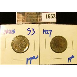1652 . 1925 and 1927 Buffalo Nickels With Full Horns