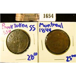 1654 . Montreal Canada 1844 Half Penny Bank Token and 1854 Bank Of