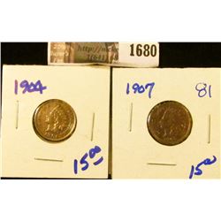1680 . 1904 and 1907 Indian Head Cents