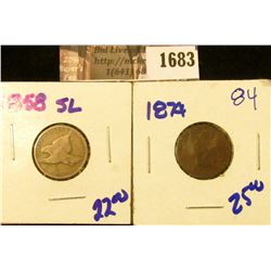 1683 . 1858 Small Letters Flying Eagle Cent and 1874 Semi Key Date