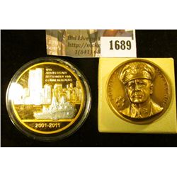 1689 . One Inch High Relief Douglas MacArthur Bronze Medal and A 3
