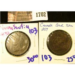 1702 . Bank Of Upper Canada One Half Penny Token Dated 1857 Commonl