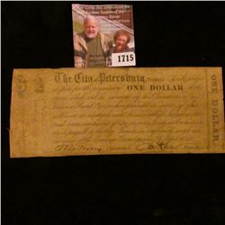 1715 . The City Of Petersburg, Virginia One Dollar Broken Bank Note