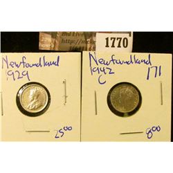 1770 . Newfoundland 1929  and 1942-C Silver 5 Cent Pieces