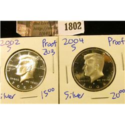 1802 . 2002-S and 2004-S Silver Proof Kennedy Half Dollars