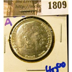 1809 . 1936-A Silver German 5 Mark Coin.  On The Front Is Von Hinde