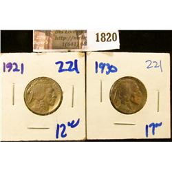 1820 . 1921 and 1930 Buffalo Nickels