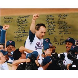 "Nolan Ryan's 7th No Hitter" LE 16x20 Photo Signed by (27) With Nolan Ryan, Gaylord Perry, Jim Palme