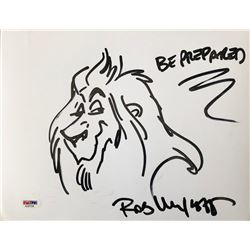 Rob Minkoff Signed "The Lion King" Scar 8.5x11 Hand-Drawn Sketch Inscribed "Be Prepared" (PSA COA)