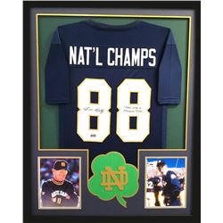 Lou Holtz Signed Notre Dame Fighting Irish 34x42 Custom Framed Jersey Inscribed  Play Like A Champio