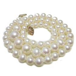 Fine Graduated Aaa White 4.5-9mm Akoya Pearl Necklace 17" 14k Gold