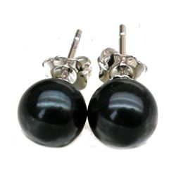 6.7mm Round Black Akoya Pearls Earring Sterling 925 Silver