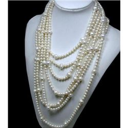 140inch Elegant Aaa6-11mm South Sea White Pearl Necklace 14k