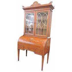 Adams Style Paint Decorated Bookcase Cylinder Desk