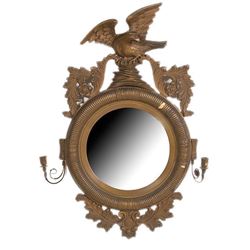 19thc Regency-Style Gilt Wood Convex Eagle Mirror