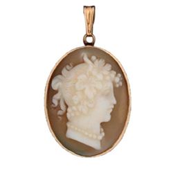 14kt Gold Carved Shell Cameo Brooch Pendant