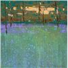 Image 1 : Impressionism OIL PAINTING GREEN FOREST Plein Air SUNSET Small Trees Landscape