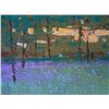 Image 2 : Impressionism OIL PAINTING GREEN FOREST Plein Air SUNSET Small Trees Landscape