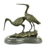 Original Signed two Wildlife Crane Cranes Pond Garden Bronze Sculpture Statue