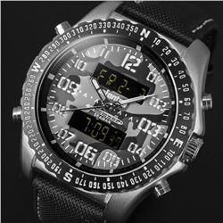 INFANTRY Mens Digital Quartz Wrist Watch Military Sport Camo Cool Black Nylon