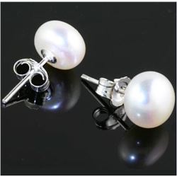 Beautiful 10-11mm Natural South Seas White Pearl Earring 14k White Gold Needle