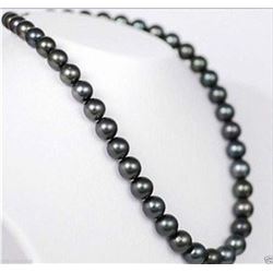 23" 9-10mm Aaa Tahitian Natural Black Pearl Necklace 14k Gold Clasp