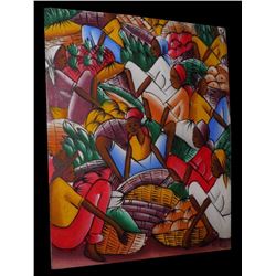 Signed Acrylic Painting, Haitian Farmers Market Ready To Frame 43.84 Idiot Sale