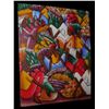 Image 1 : Signed Acrylic Painting, Haitian Farmers Market Ready To Frame 43.84 Idiot Sale