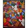 Image 2 : Signed Acrylic Painting, Haitian Farmers Market Ready To Frame 43.84 Idiot Sale