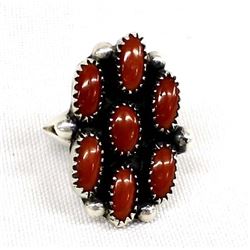 Vintage Navajo Sterling Coral Ring, Size 6.75