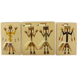 3 Native American Navajo Sand Paintings by H Begay