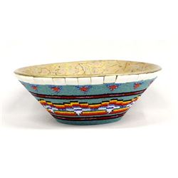 Hand Beaded and Painted Wood Bowl by Kills Thunder