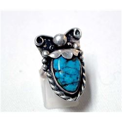 Navajo Sterling & Red Mountain Turquoise Bug Ring