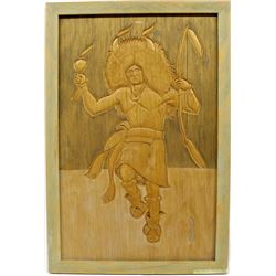 Native American Framed Carved Wood Picture